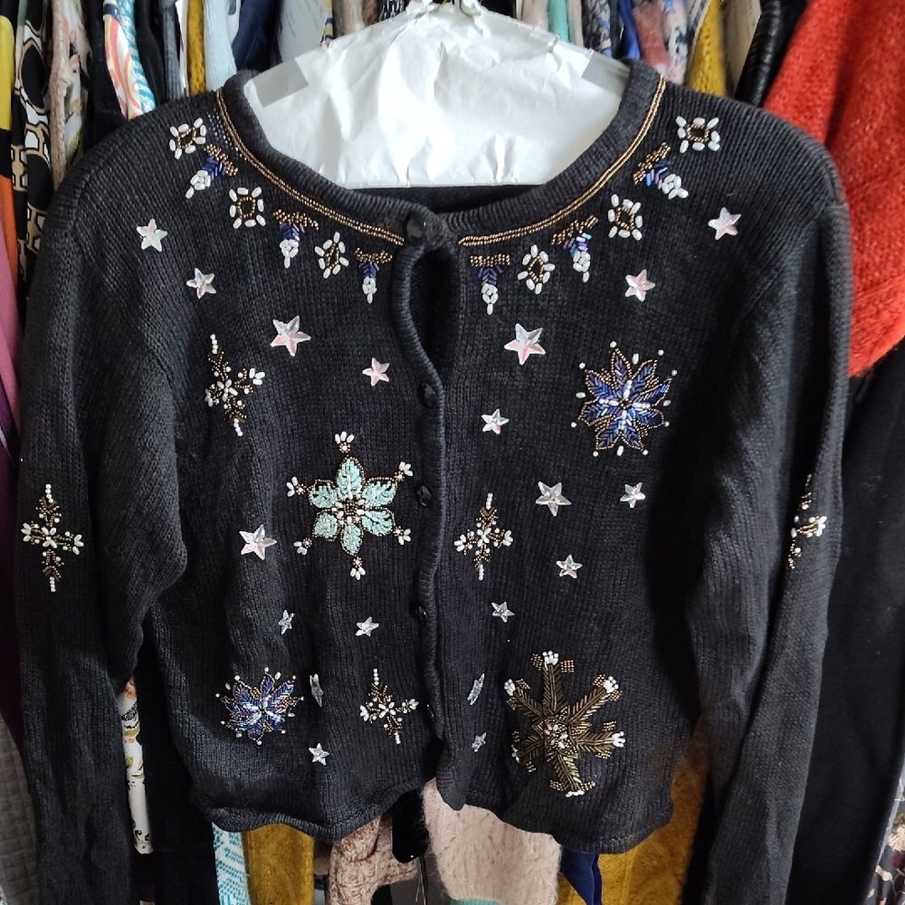 Starry Embellished Black Cardigan